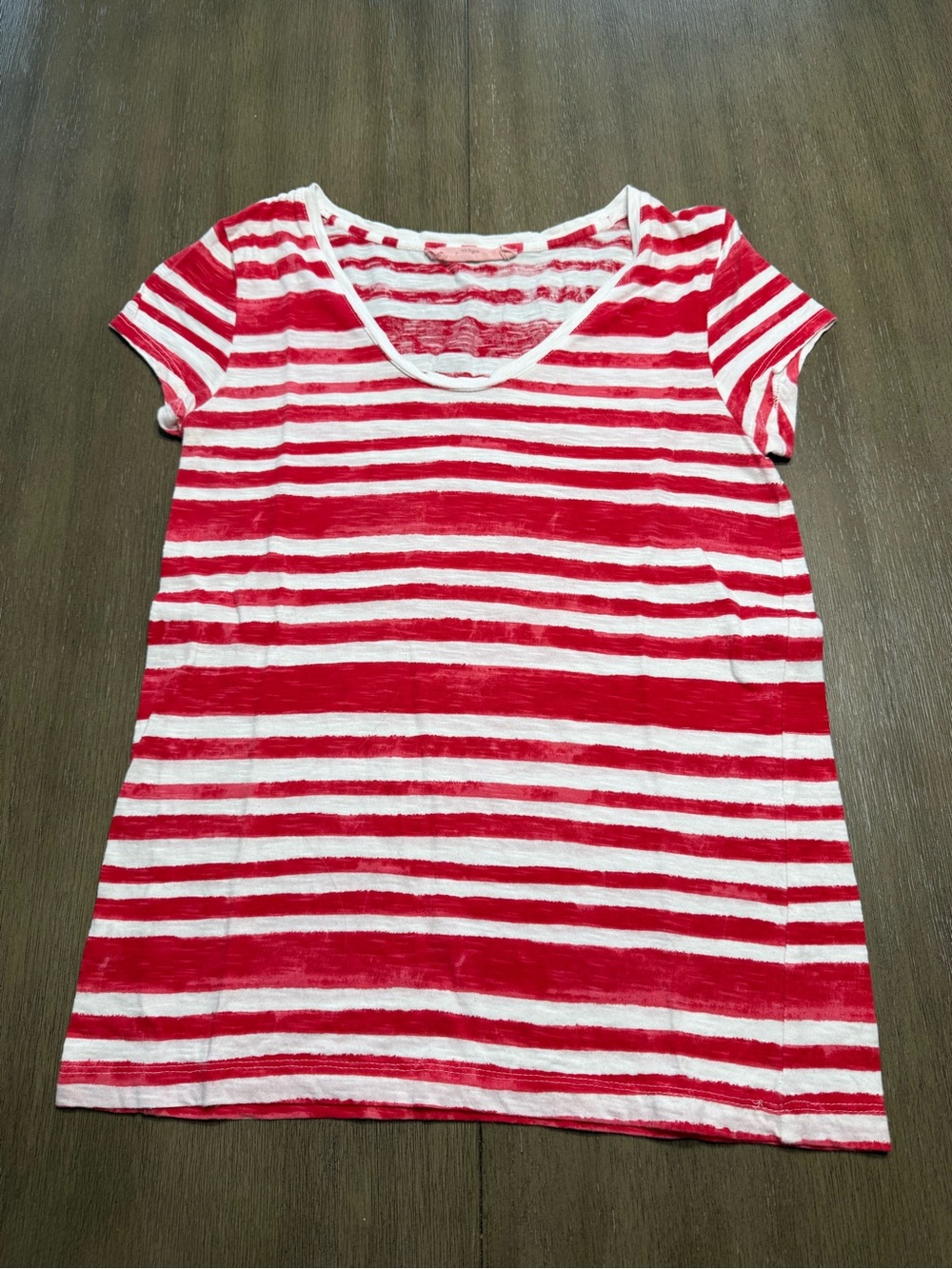 Loft Women's Red and White Striped Short Sleeve Top